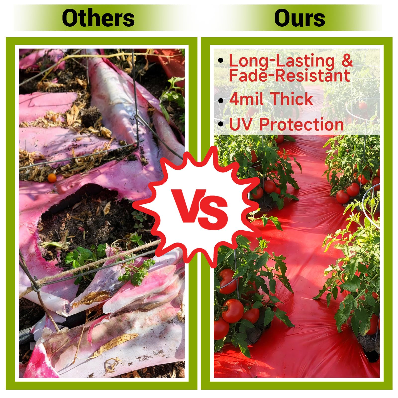 NRWRTY uv-stabilized 4mil mulch seen in sunlight for long-lasting outdoor use.