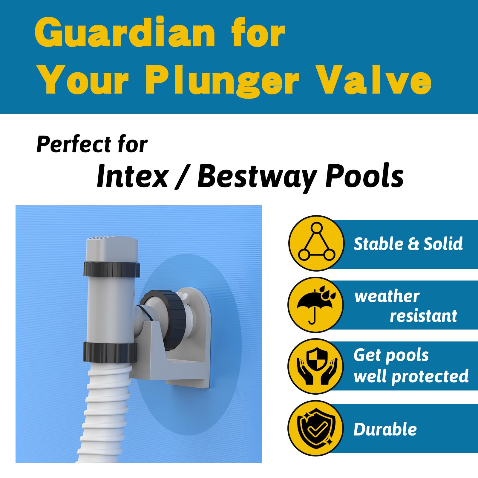 Nsxc arched-base brackets protecting pool walls from heavy valve stress.