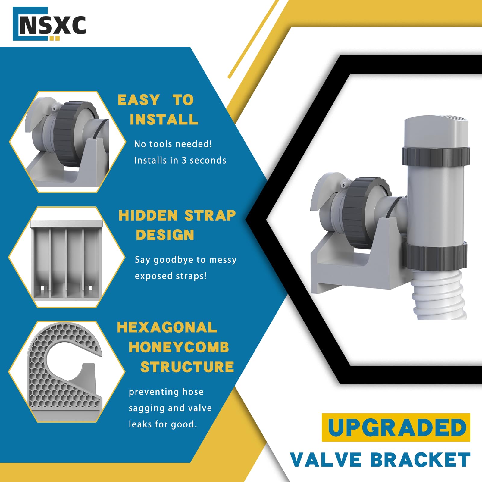 Nsxc plunger valve brackets with cable tie slots to prevent slipping.