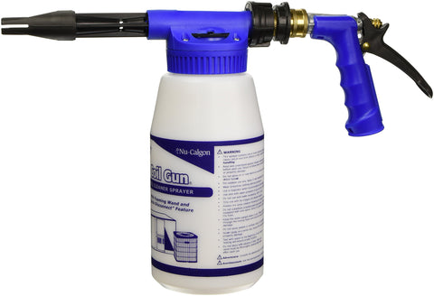 Nu-Calgon coil gun sprayer with quick-connect hose nozzle for efficient dilution and precise application.