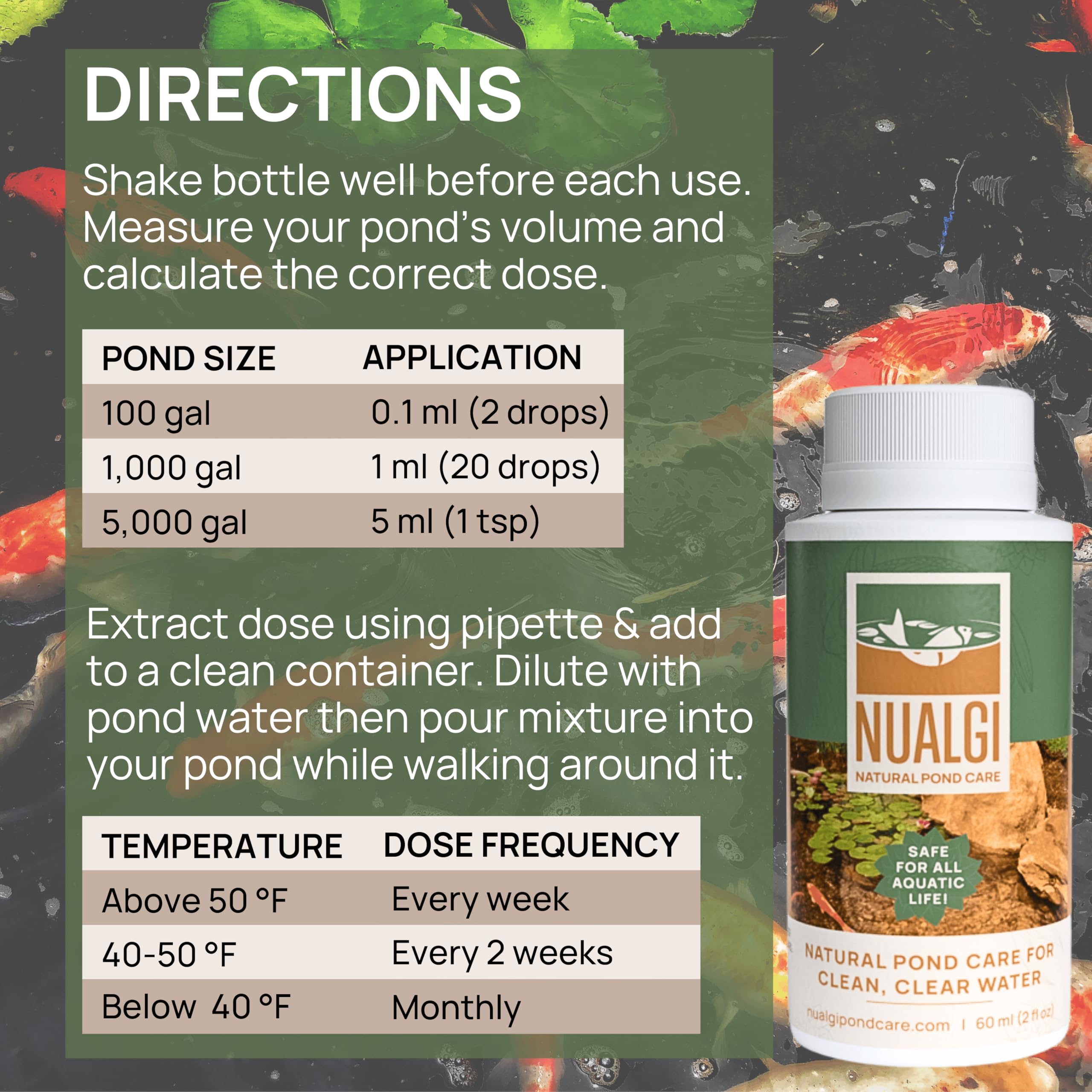 Nualgi Pond Care Treats paired with other Nualgi products for natural clarity results.