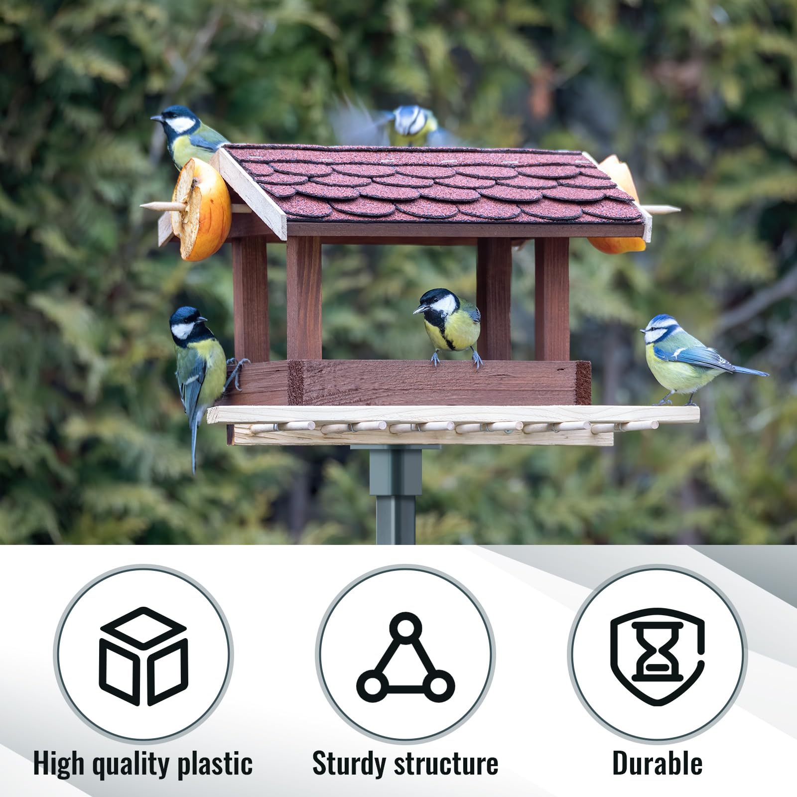 Nuanchu bird feeder and mailbox mounting plate on fence post.