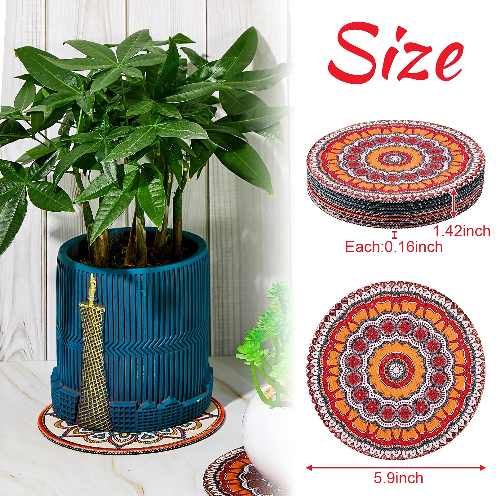 Nuanchu boho mandala pattern coaster closeup highlighting stylish protection
