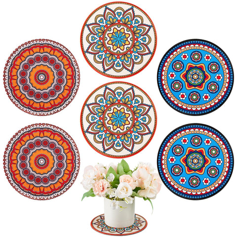 Nuanchu boho plant coaster set showing decorative 5.9-inch rounds for surface protection