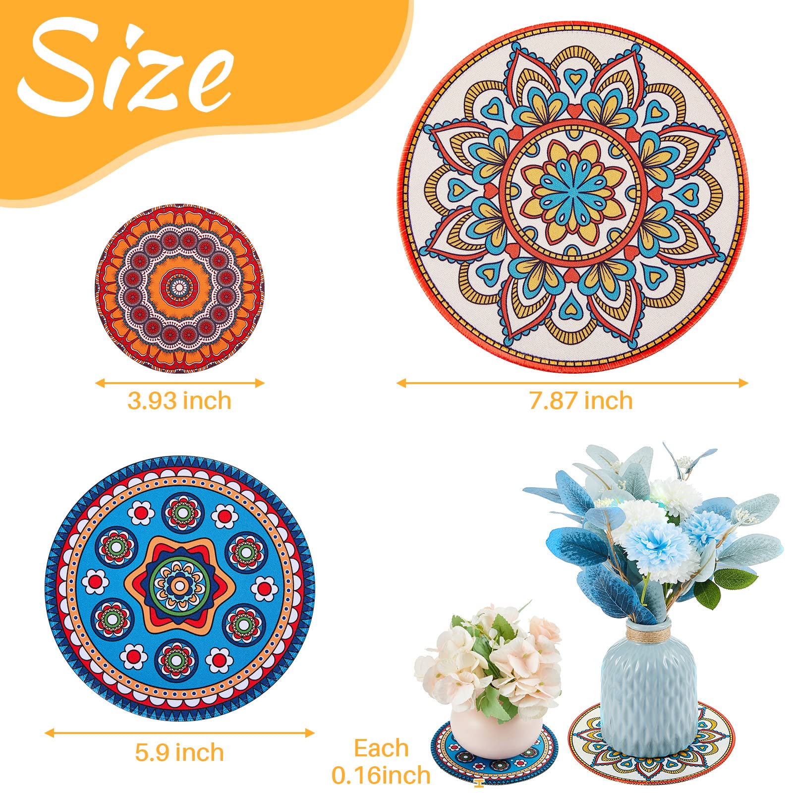 Nuanchu boho plant pot mat 5.91-inch on desk provides non-slip stability.