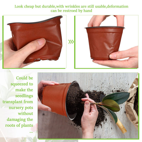 Nuanchu brick red plastic pot showing drainage holes for indoor outdoor use.