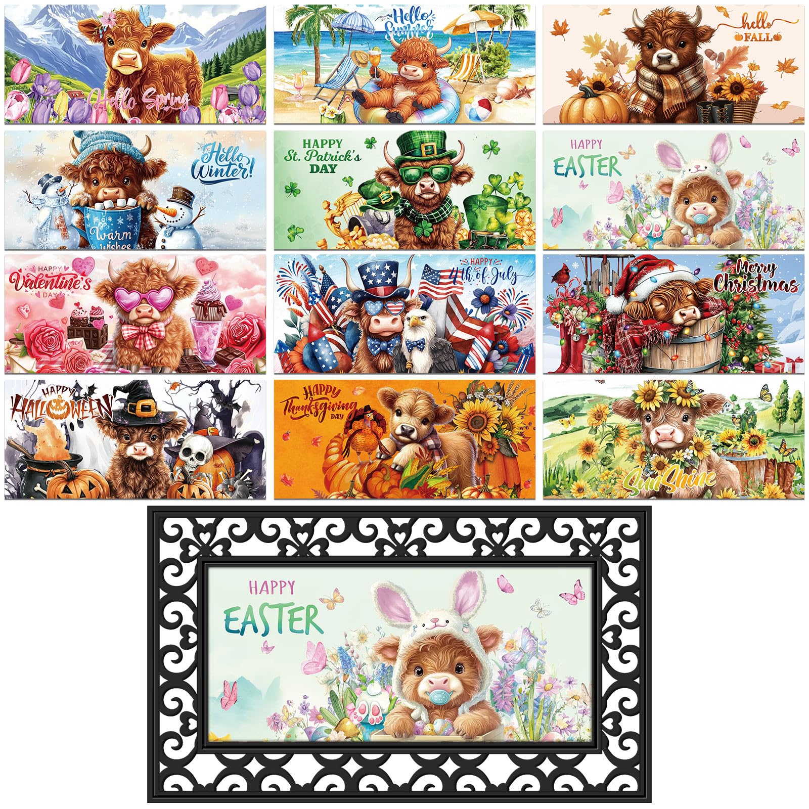 Nuanchu cow design welcome mat for year-round seasonal decor at the front door