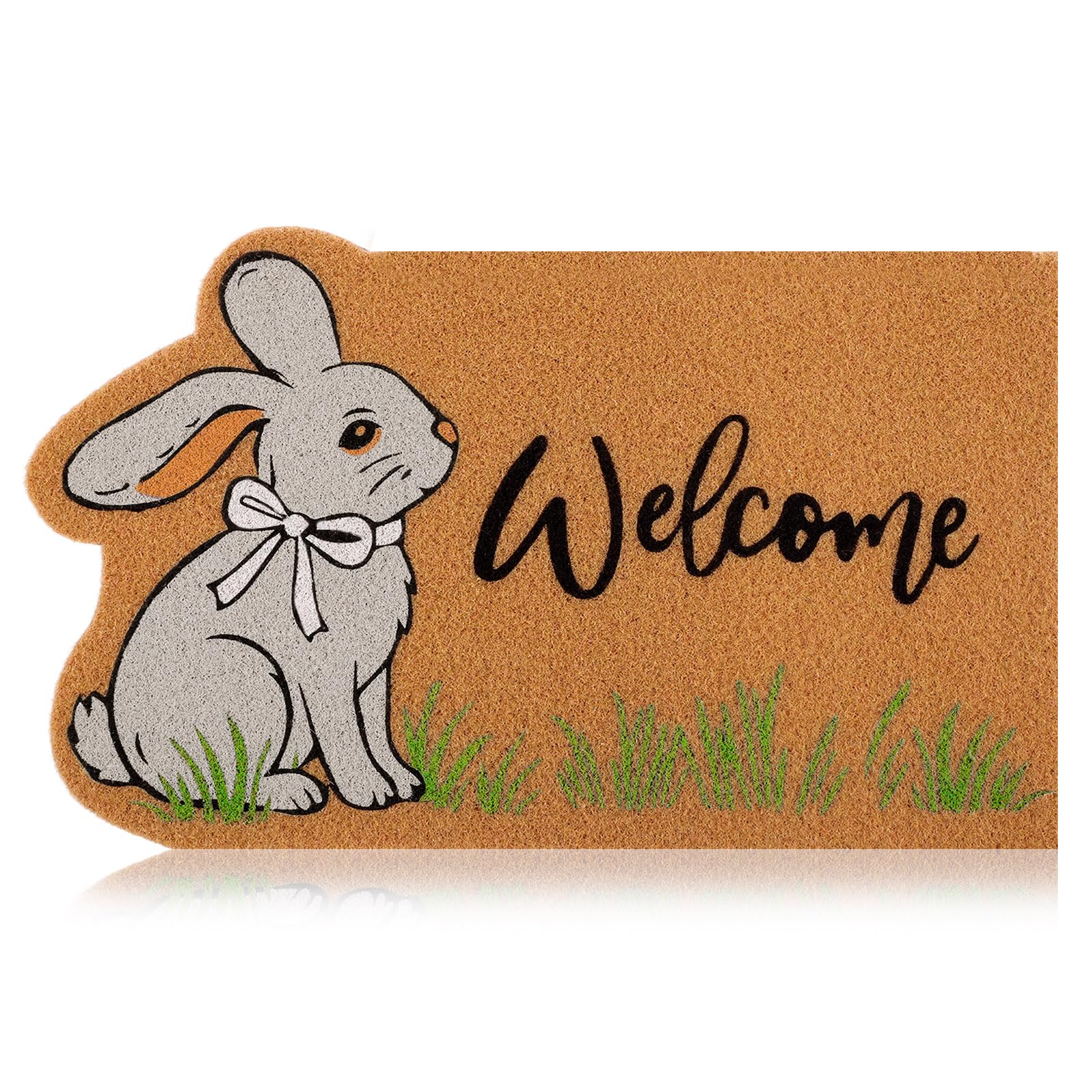 Nuanchu Easter Bunny coir doormat at front door with welcoming multicolor design