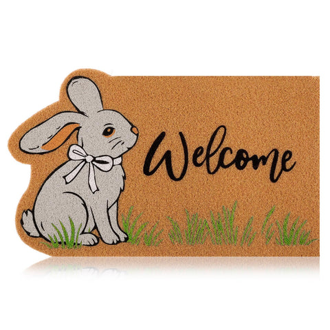 Nuanchu Easter Bunny coir doormat at front door with welcoming multicolor design