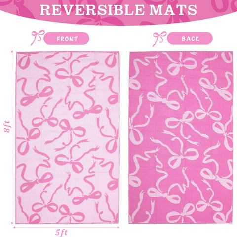 Nuanchu foldable pink bow rug designed for easy transport during camping and picnics.