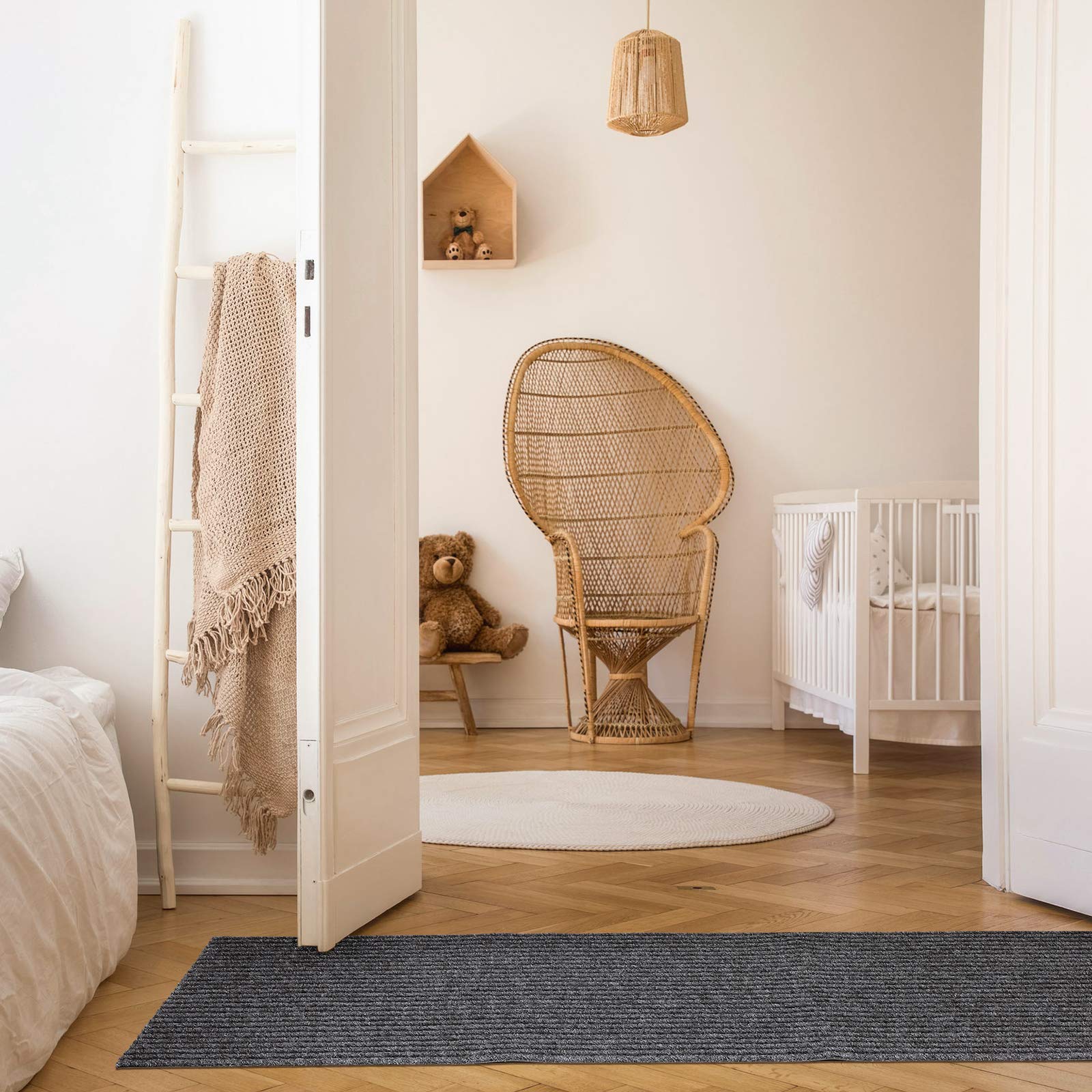 Nuanchu mat with non-slip rubber backing stays in place and controls moisture.