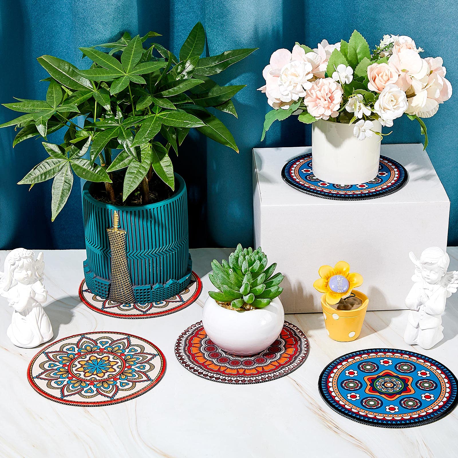 Nuanchu plant coasters on table demonstrating practical decor