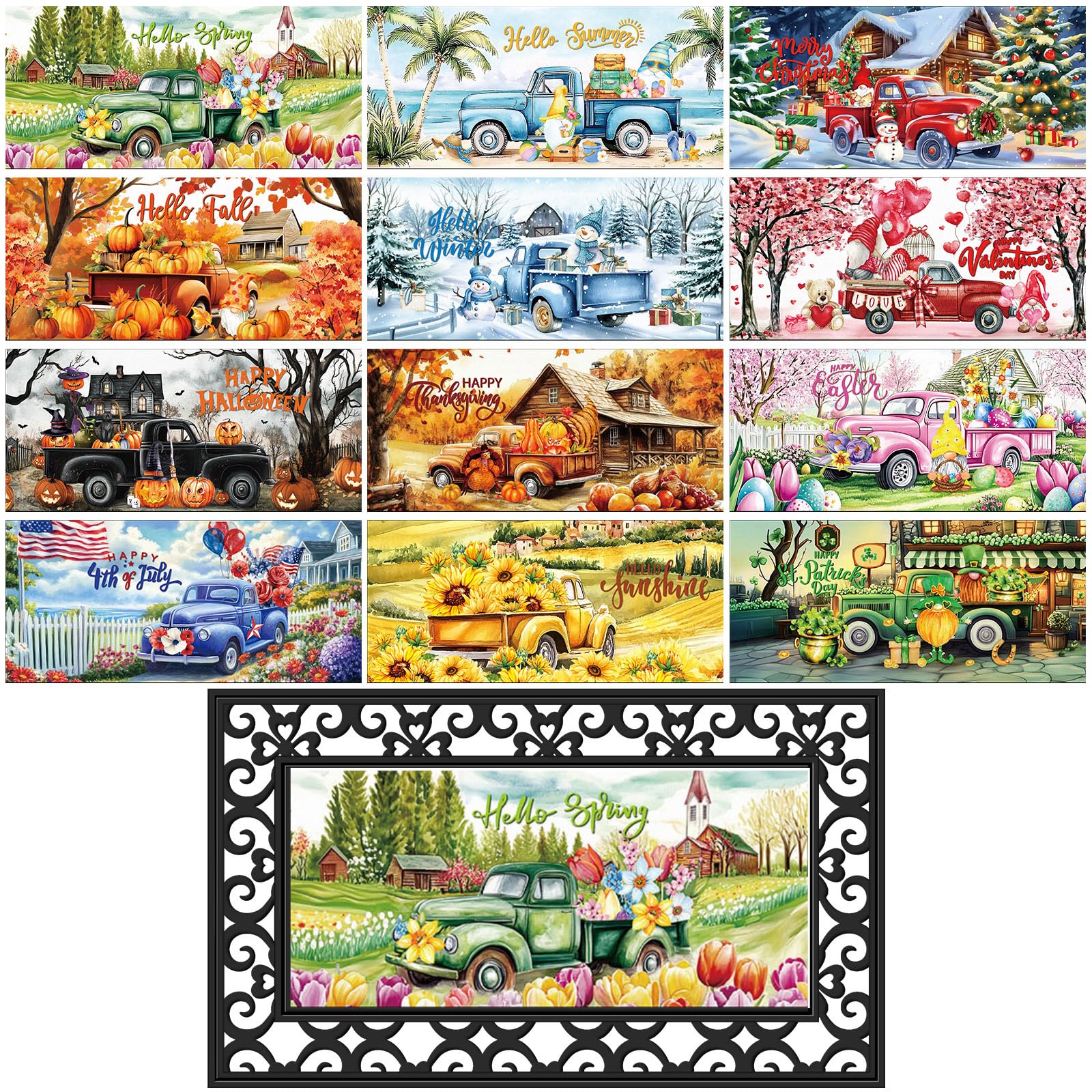 Nuanchu seasonal door mat inserts offering year-round curb appeal with 12 designs.