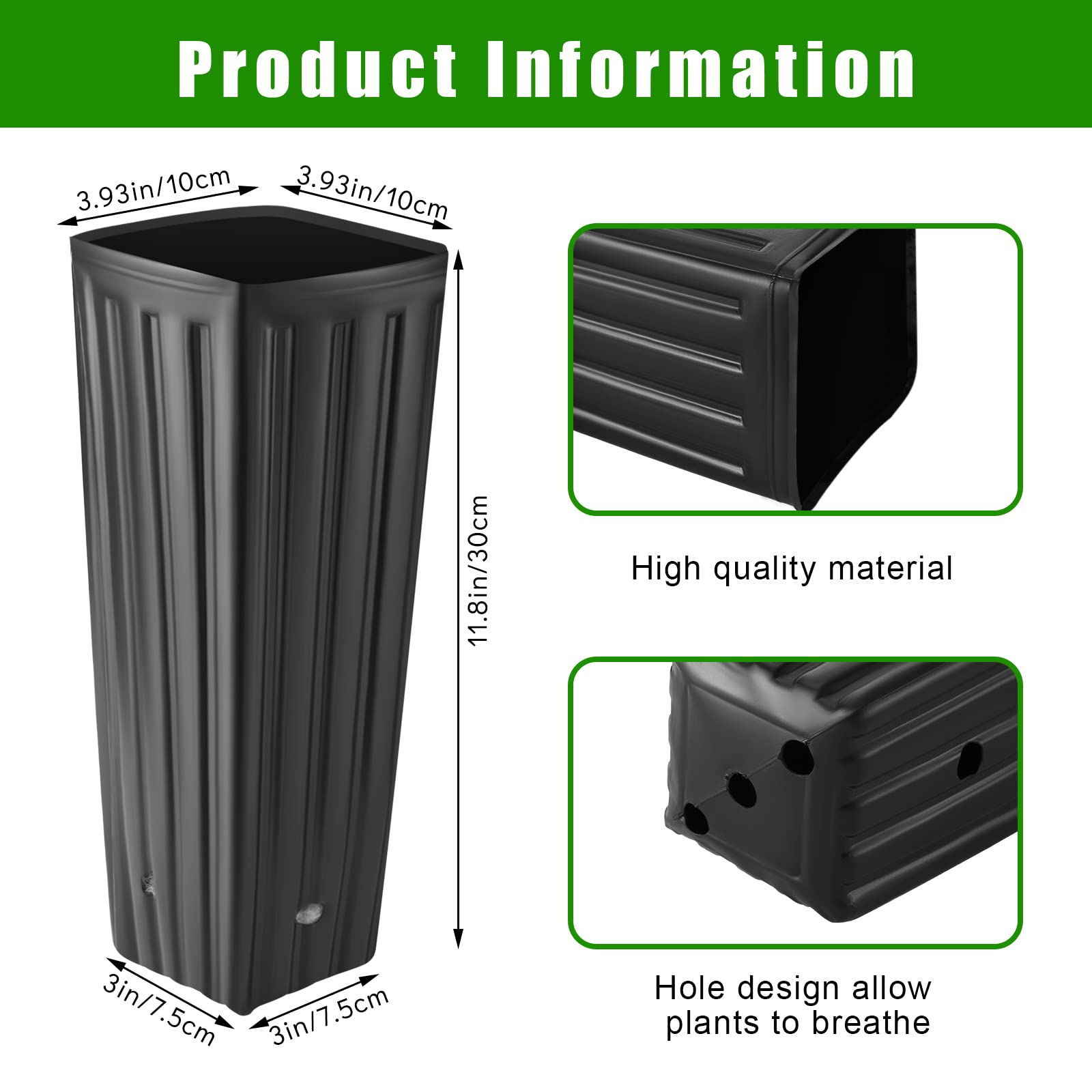 Nuenen black plastic tree pot with drainage holes supports healthy seedlings.