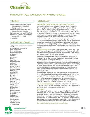 Nufarm Change Up label closeup showing active ingredients and application rates.