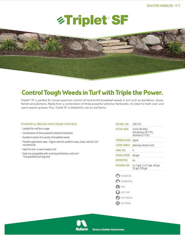 Nufarm Triplet SF turf-weed-control demonstrates post-emergent treatment for turf weeds.