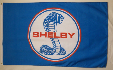 Nuge Ford Shelby Mustang car flag 3x5 banner on a car antenna for bold visibility.