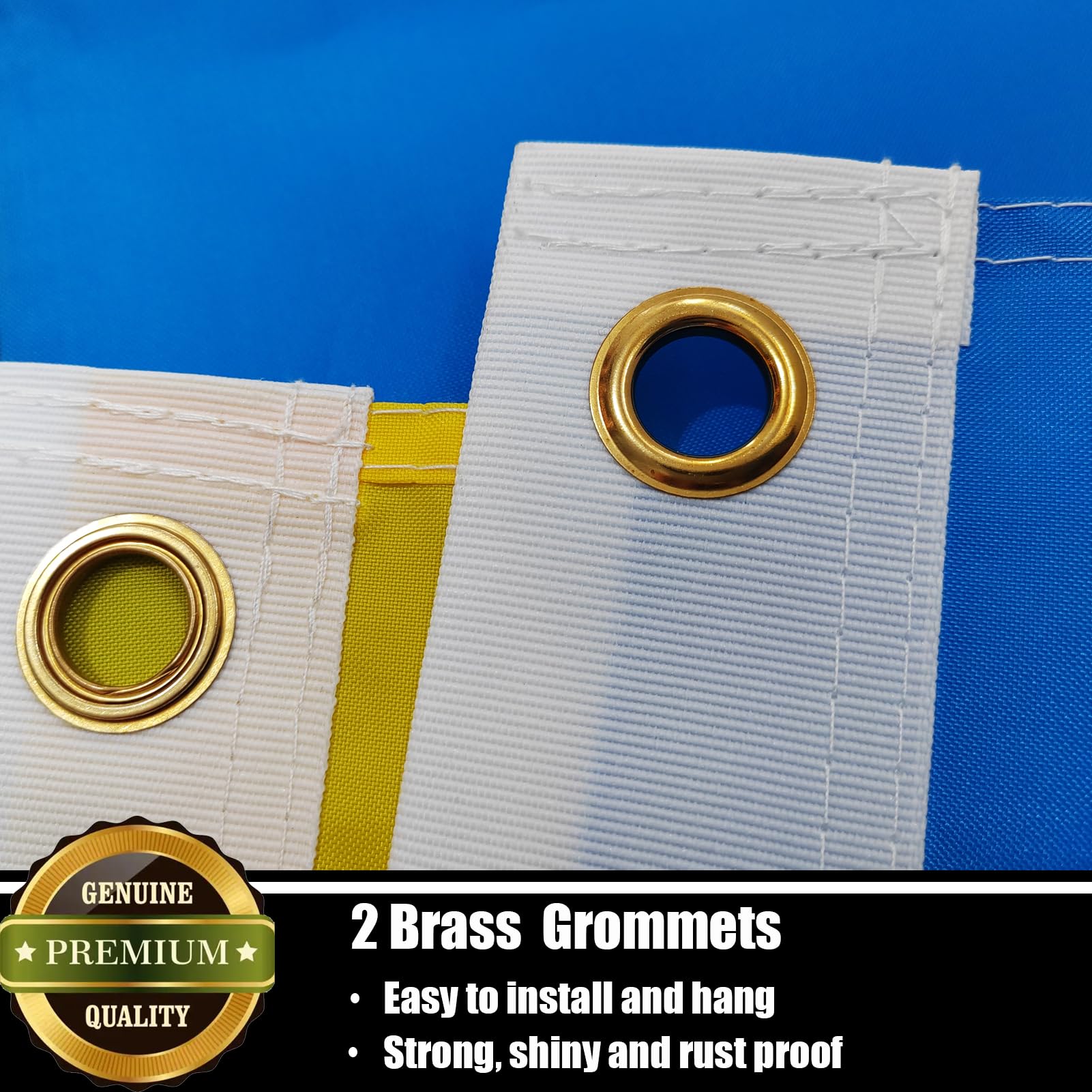 Nuibers flag brass grommets close-up for sturdy mounting