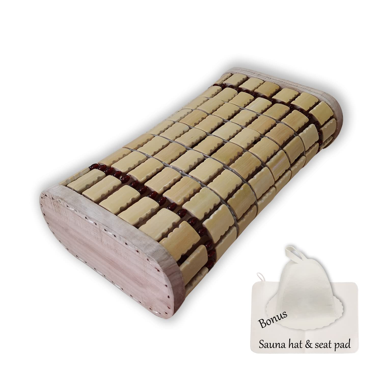 Nuiby bamboo sauna headrest pillow shows flexible neck support for relaxed sauna sessions
