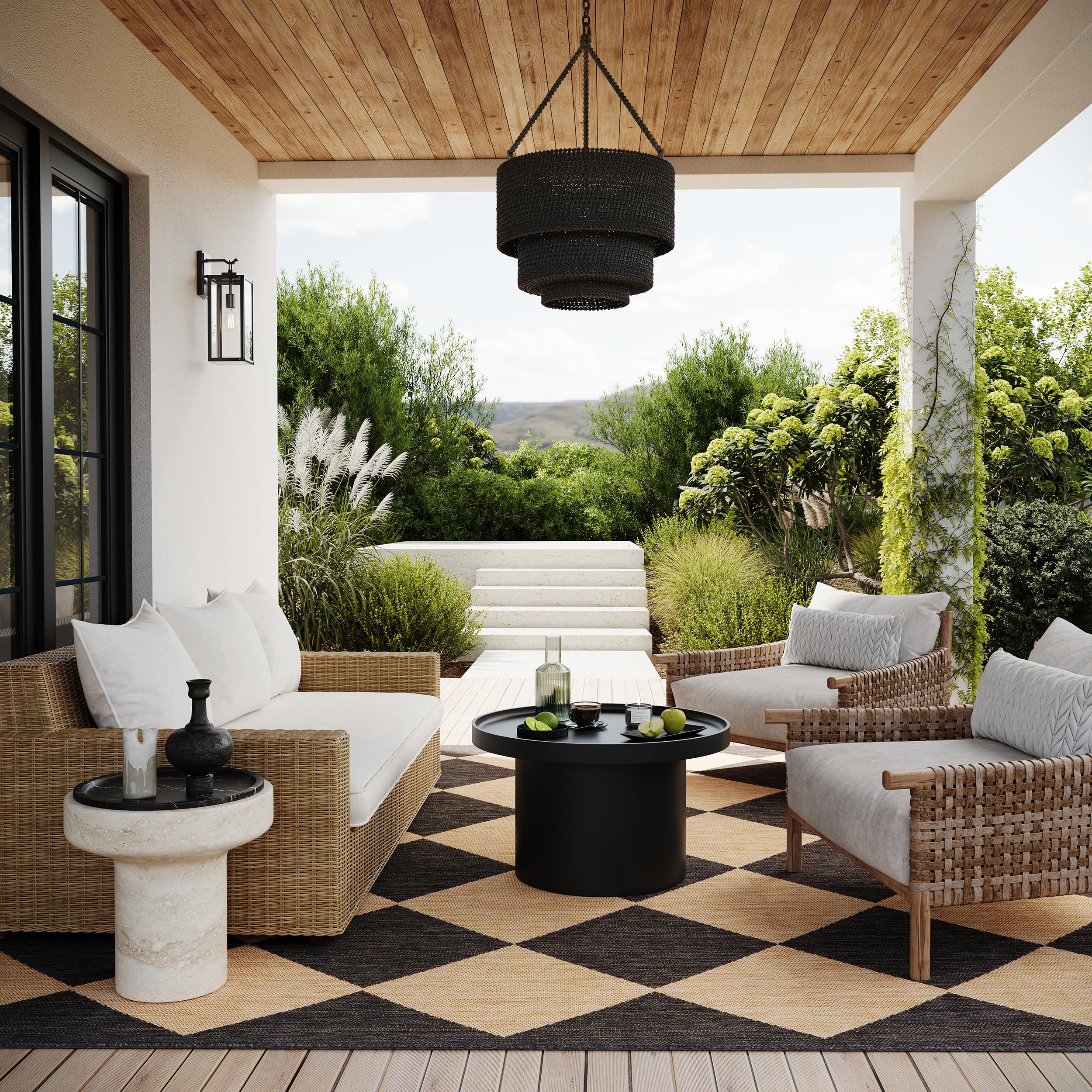 nuLOOM Sabina Diamond Trellis pattern close-up highlighting durable indoor/outdoor fibers.