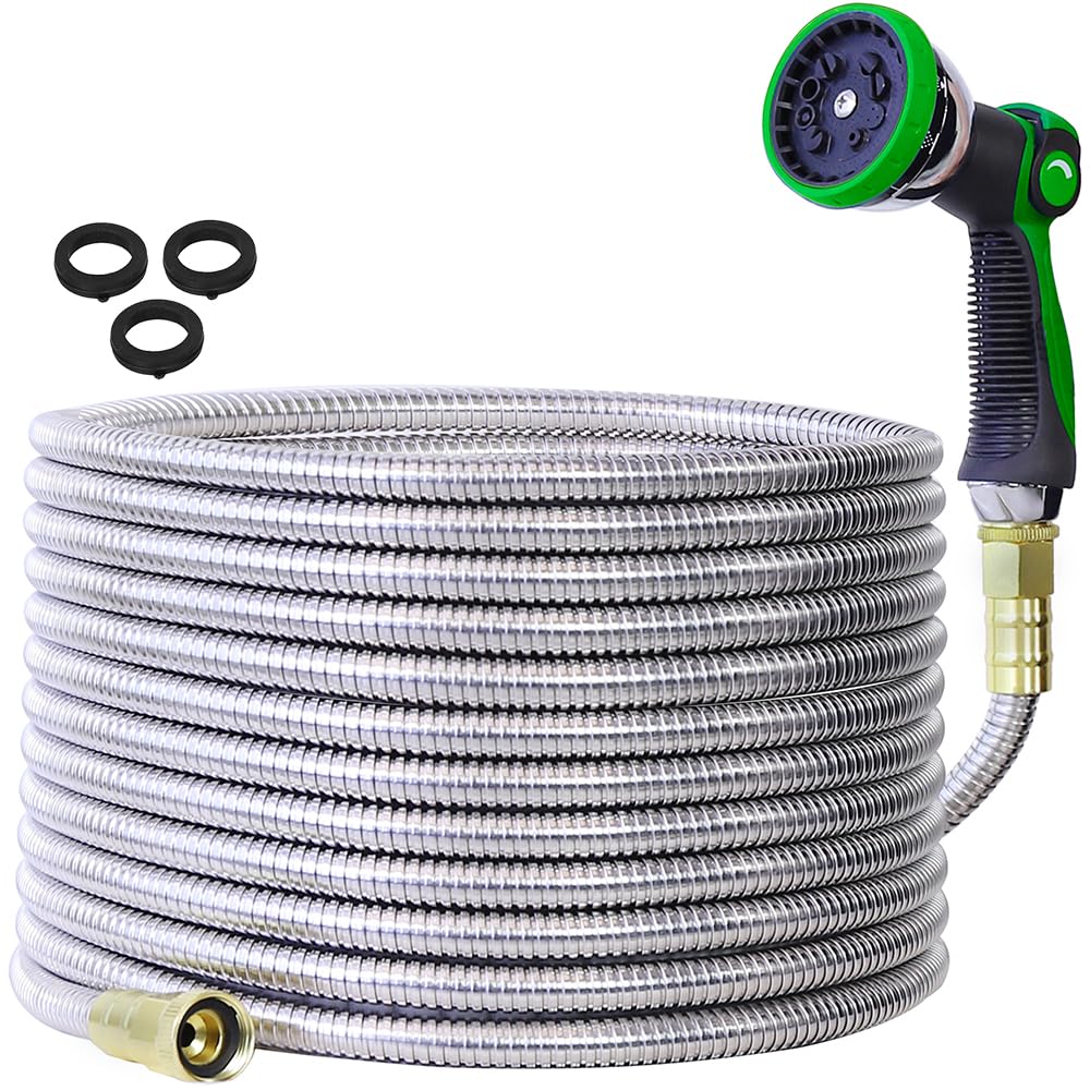 Numwot 100ft hose with steel jacket proving durability and kink resistance.