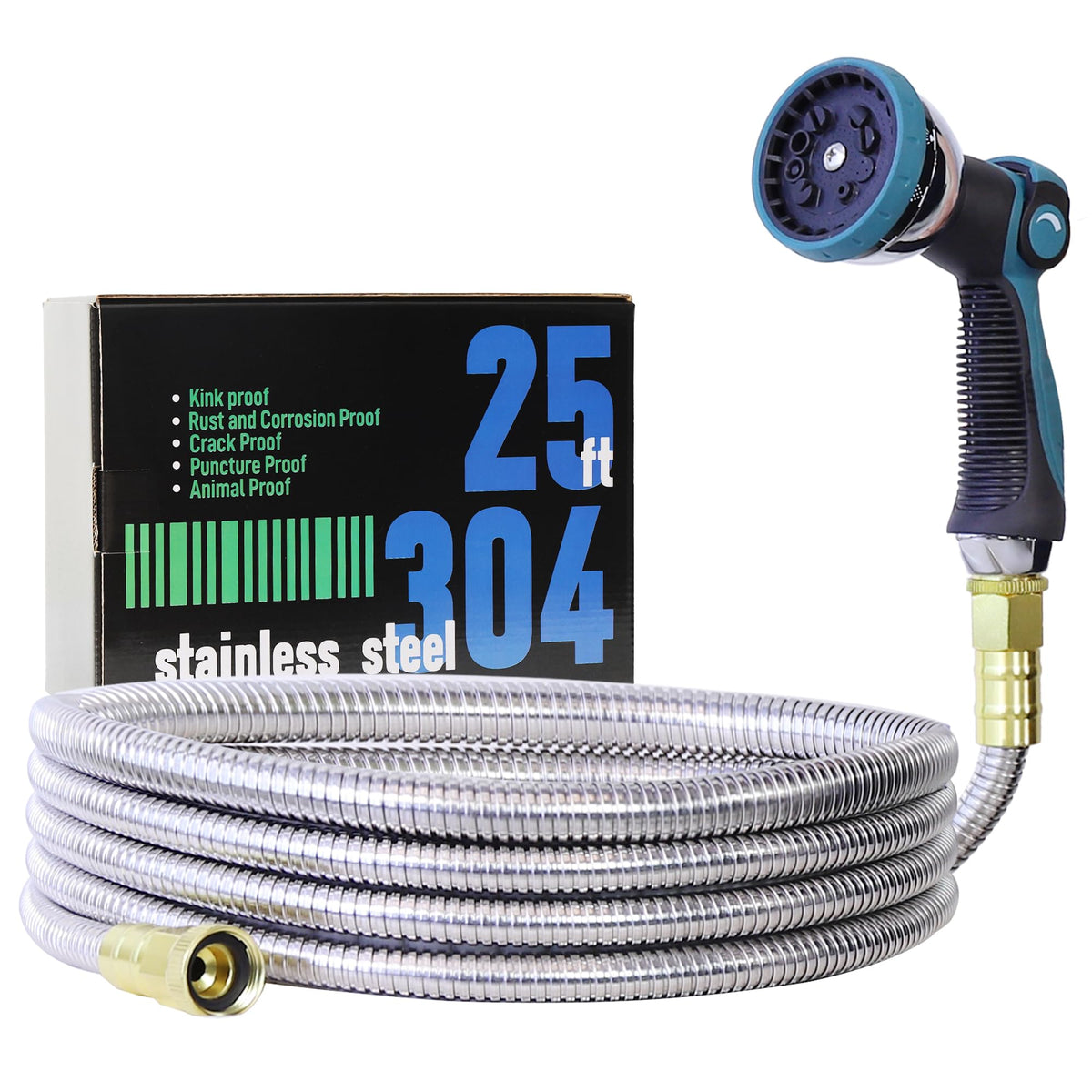 Numwot 25ft garden hose with steel core for kink-free watering.
