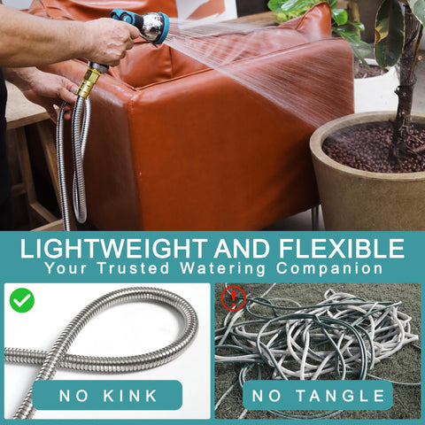 Lightweight Numwot hose carried easily for quick setup.