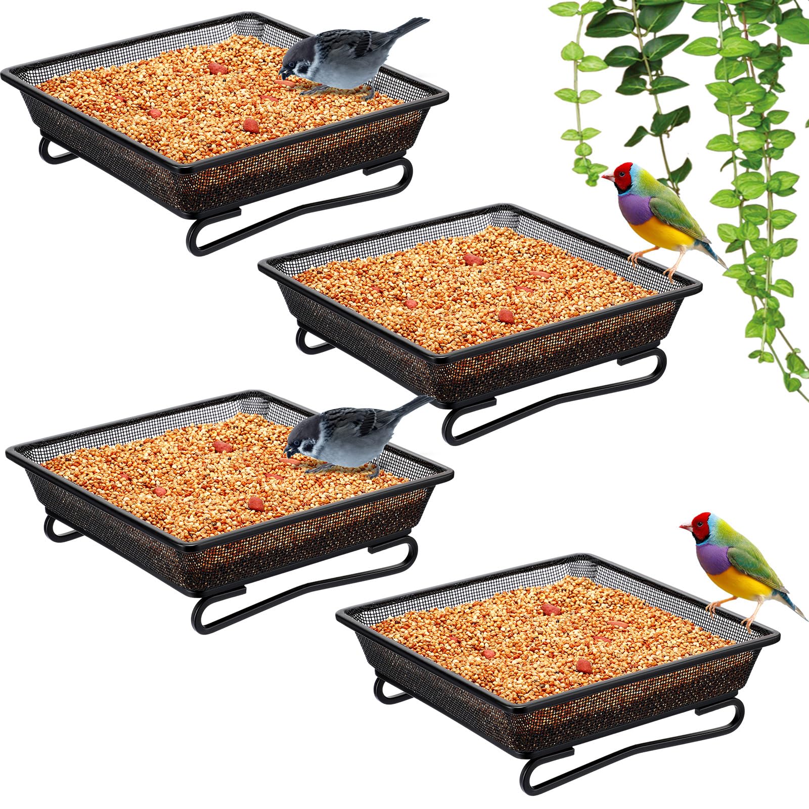 Nuogo ground bird feeder tray front view - sturdy 7-inch square for attracting diverse backyard birds