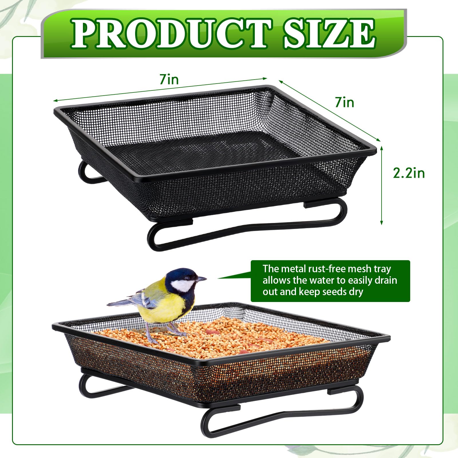 Nuogo ground bird feeder tray side profile - stable metal frame supports multiple feeders