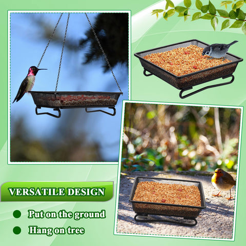 Nuogo ground tray features mesh design for quick seed drainage and dry, fresh feed