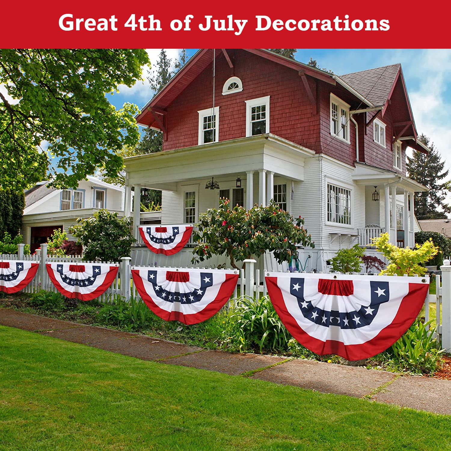 Fade-resistant colors keep the flag bunting vibrant in sun and rain.