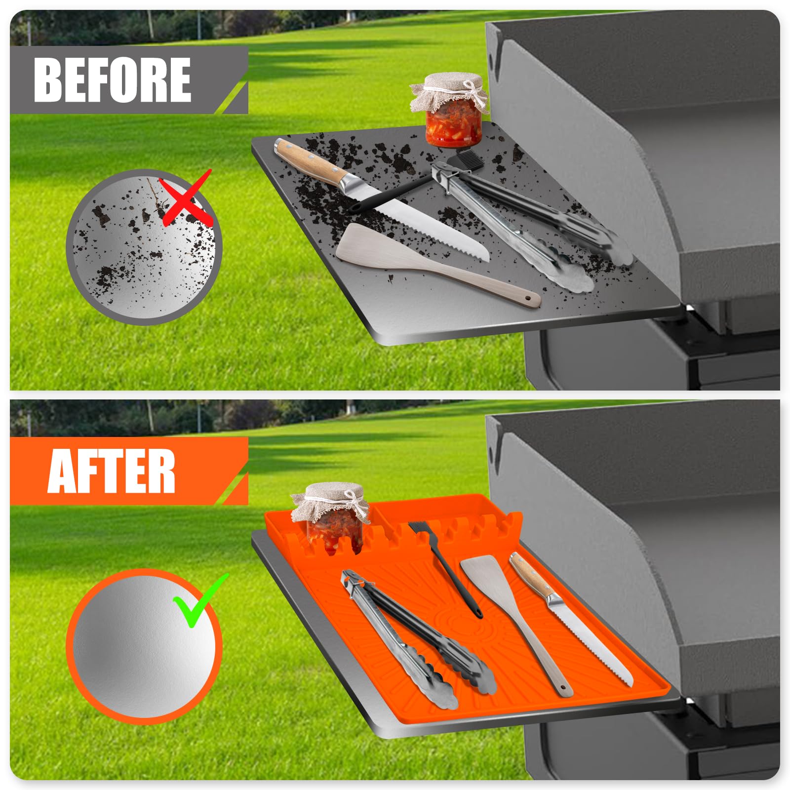 Non-stick surface of Nuorest mat guards grill shelf from stains and scratches.