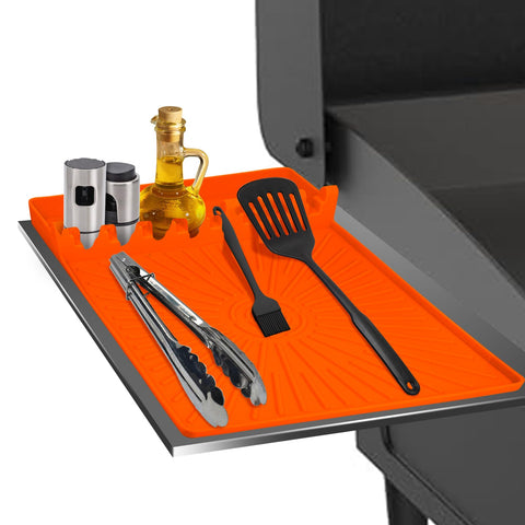 Nuorest silicone spatula mat on grill-side organizer keeps tools accessible and tidy.
