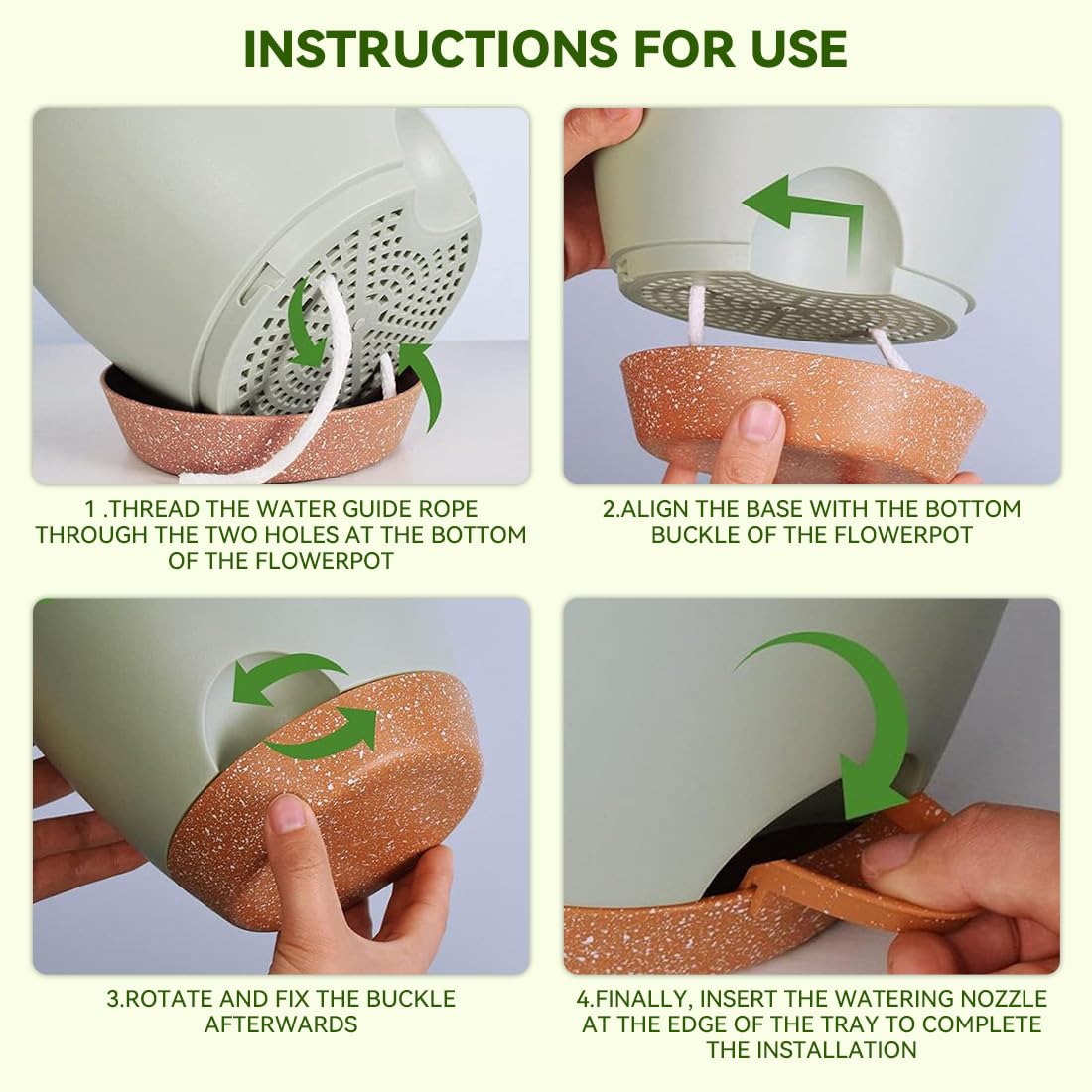 Nuotuv self-watering pot in green finish blending with decor.