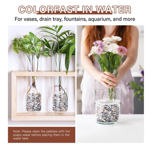 NUPICK pebbles in a flower vase showing long lasting color and easy maintenance