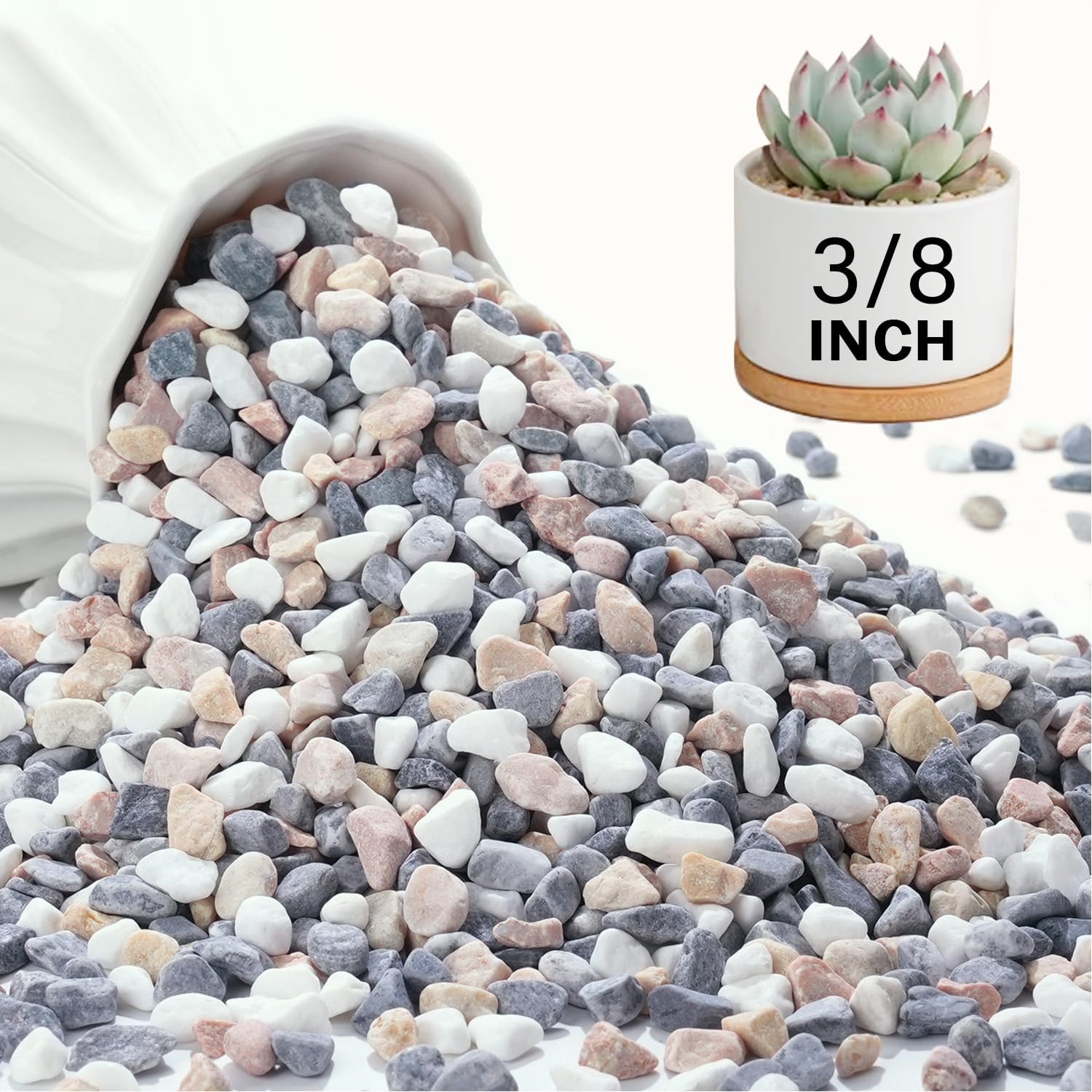NUPICK pebbles for indoor plants showing top-placement use for moisture retention