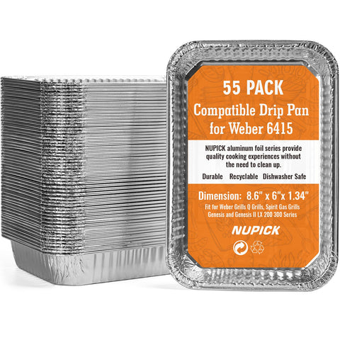 NUPICK 55-pack drip pans base dimensions for precise fit and mess containment.