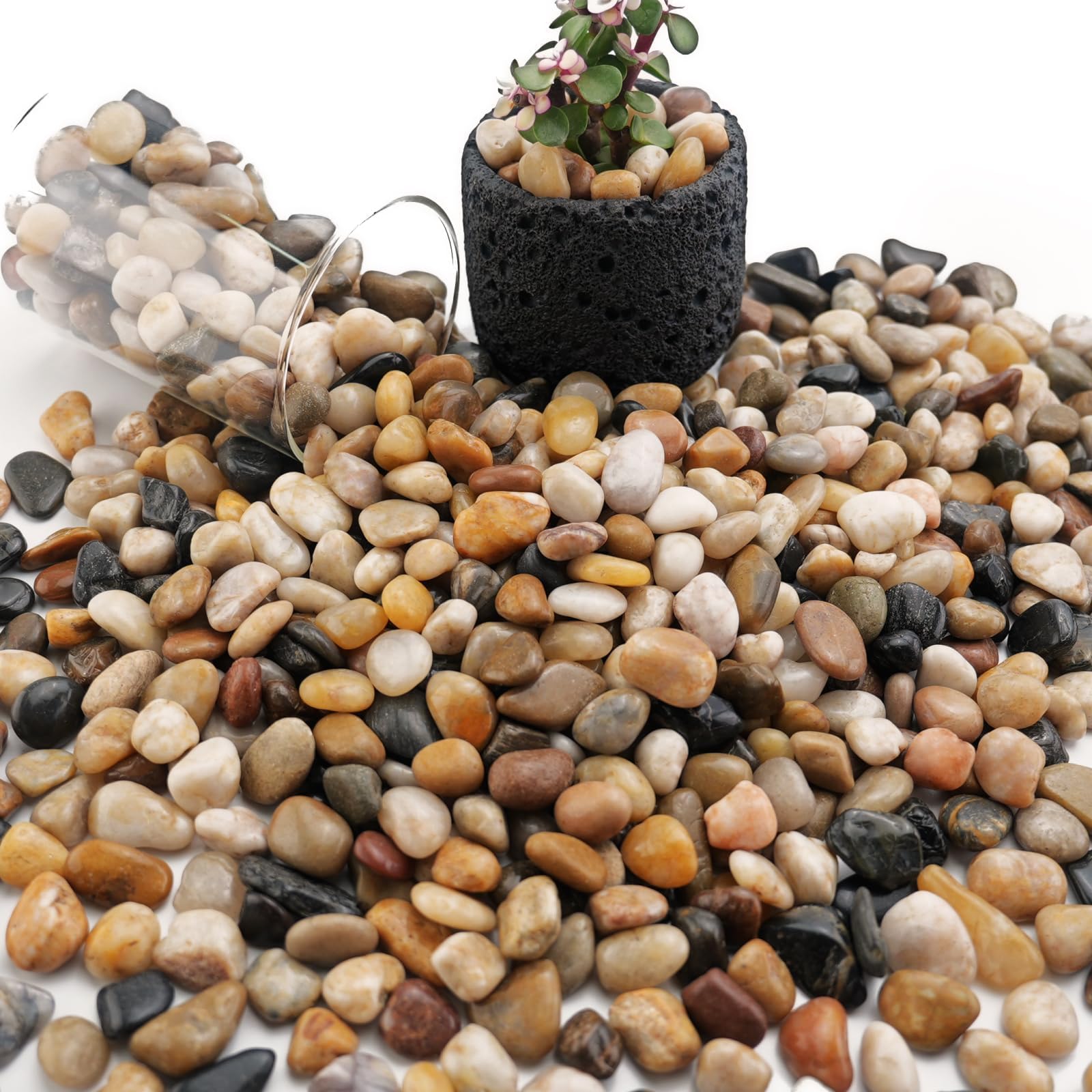 NUPICK 6lb river rocks for indoor plants add decorative texture and moisture balance