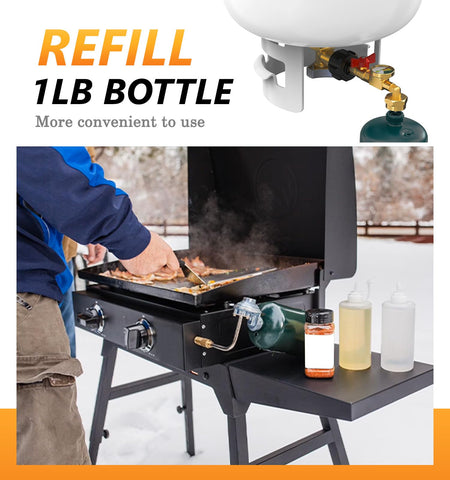 NUPICK 90-degree elbow propane adapter fits tight spaces for convenient outdoor use
