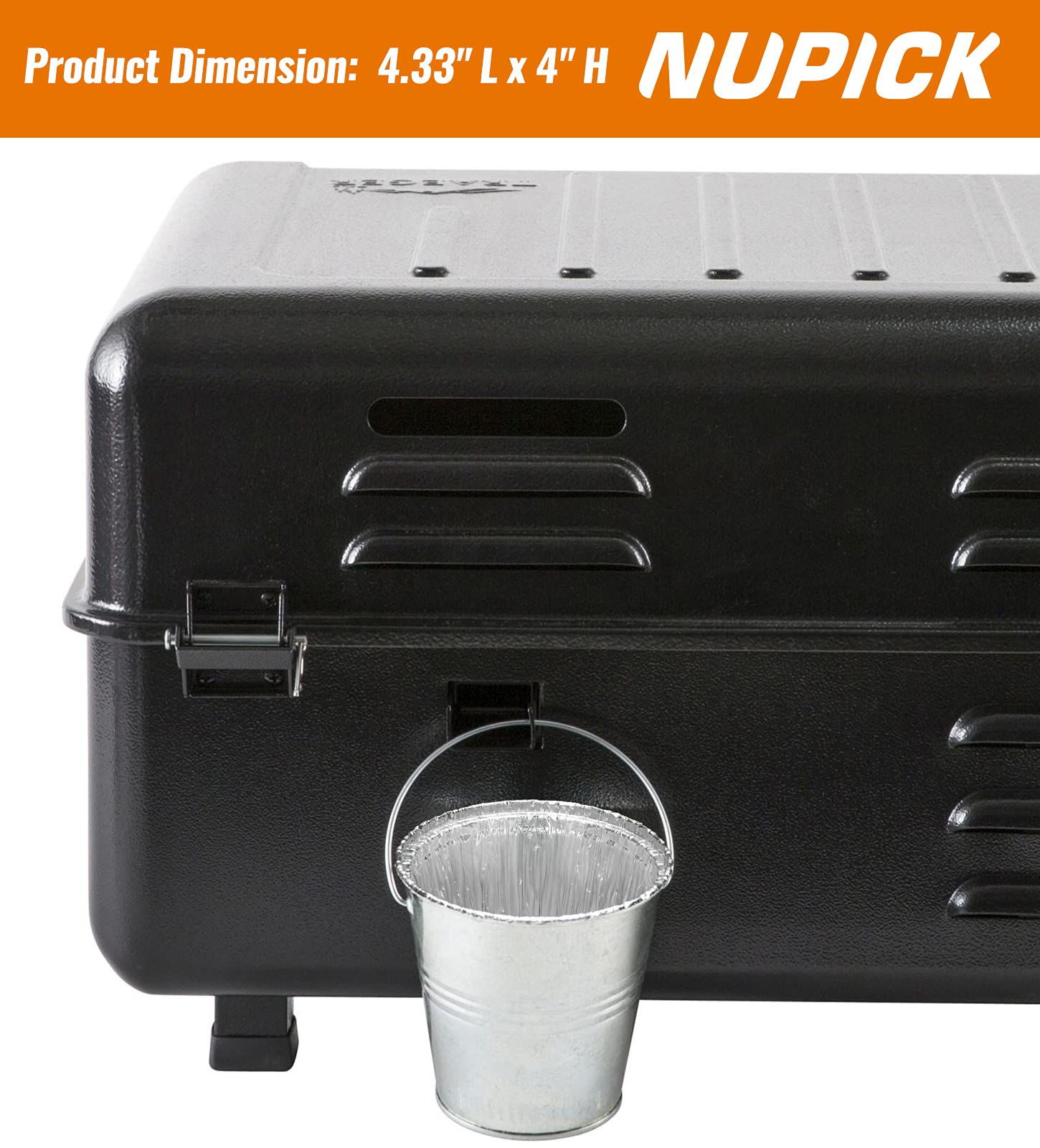 NUPICK aluminum-foil liner keeps grease contained and cleanup quick.