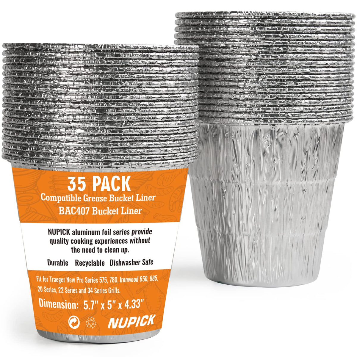 NUPICK BAC407 grease bucket liner for Traeger Pro Series 575 and 780