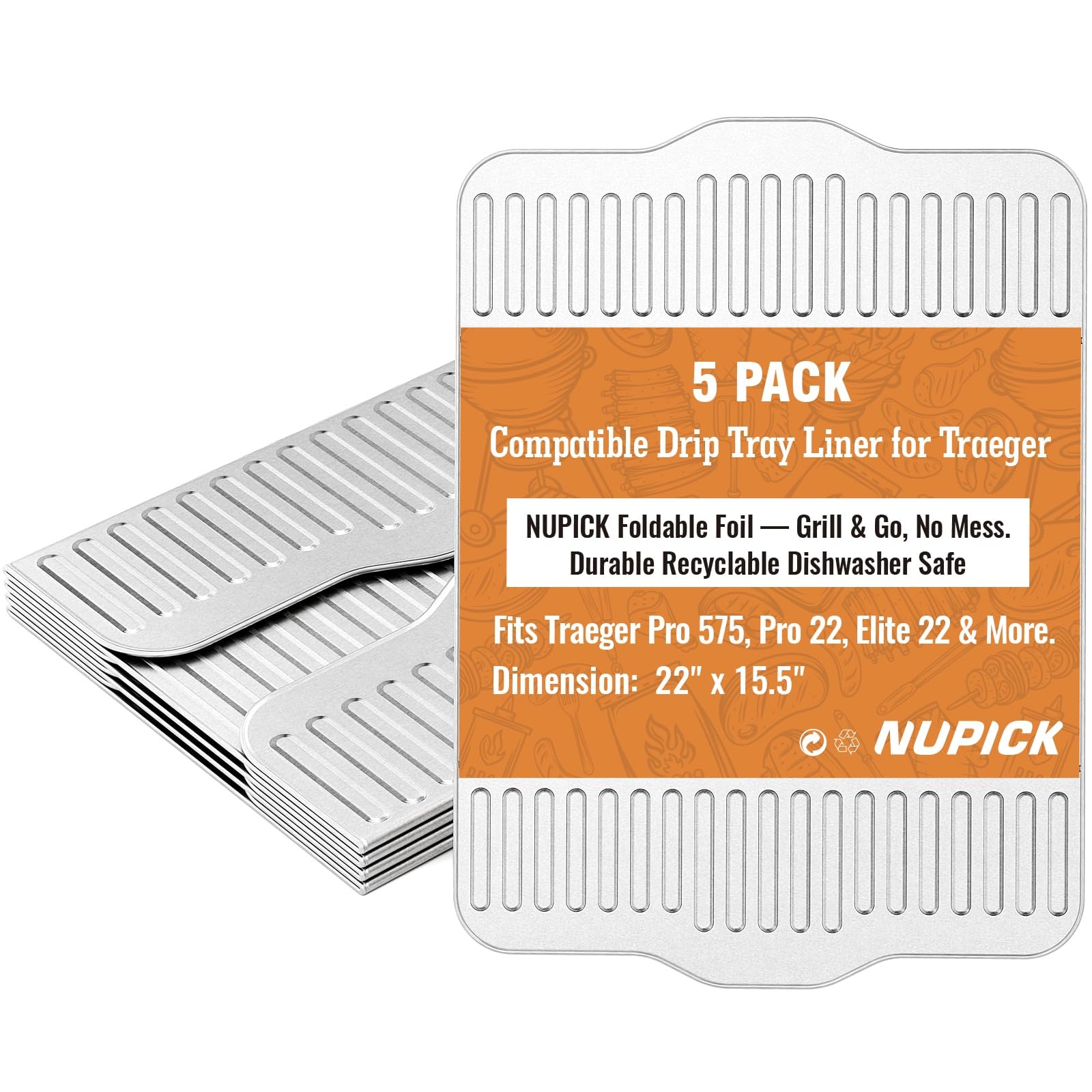 NUPICK BAC507 grill drip tray liner for Traeger grills keeps grease contained and cleanup easier