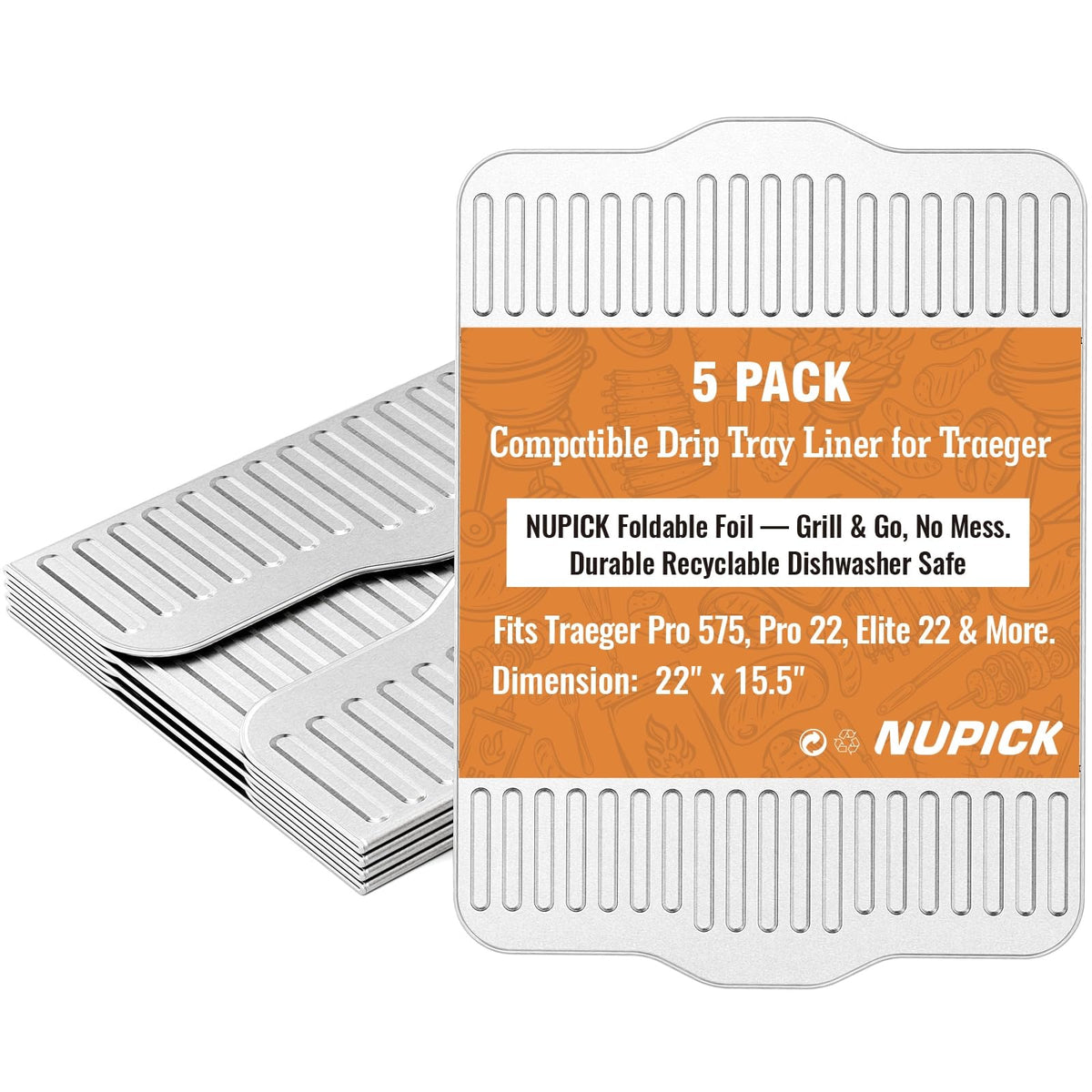 NUPICK BAC507 grill drip tray liner for Traeger grills keeps grease contained and cleanup easier