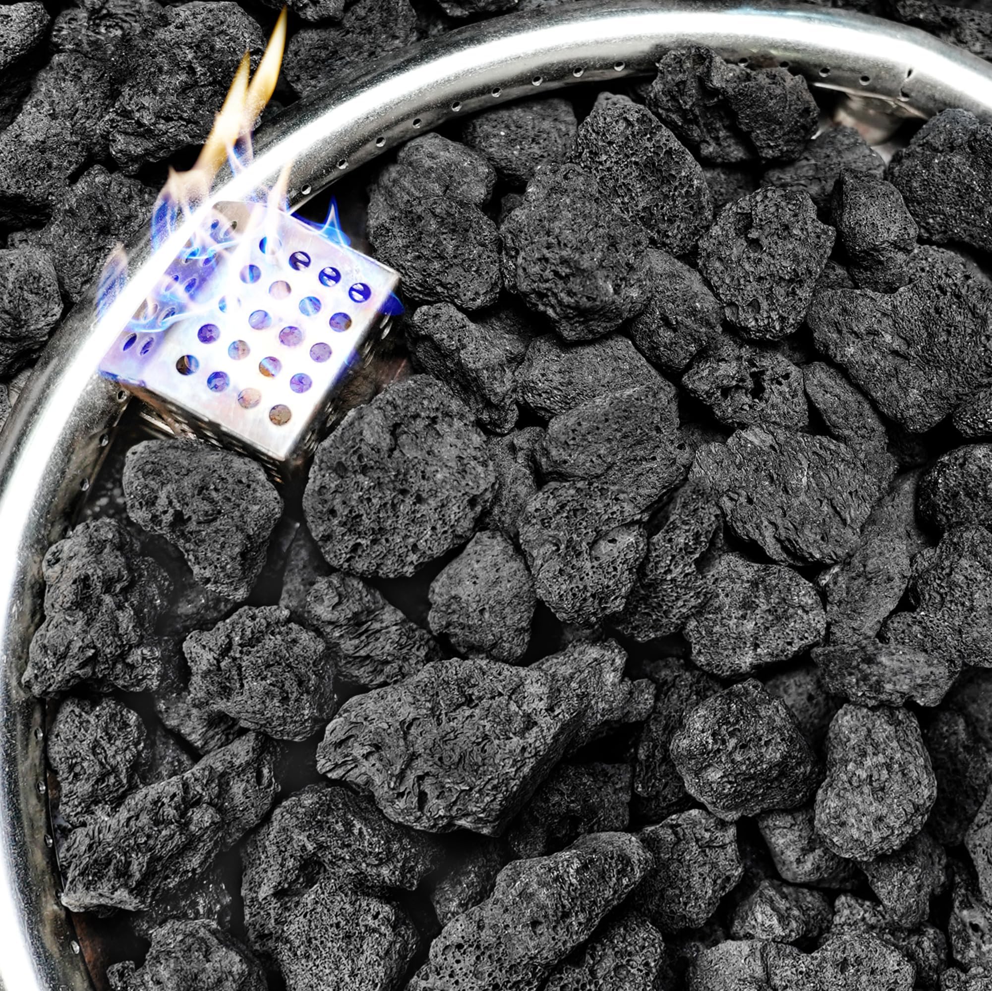 NUPICK black lava rock for fire pits with 1-2 inch stones creates dramatic contrast