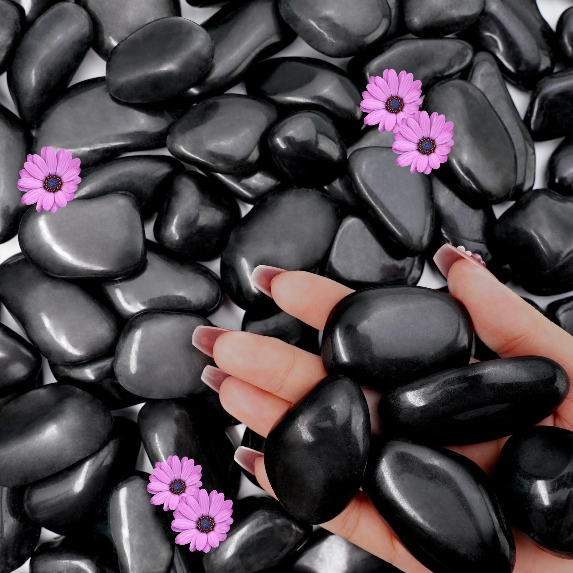 NUPICK Black River Rocks 16lb bag enhances indoor plant decor and organization.