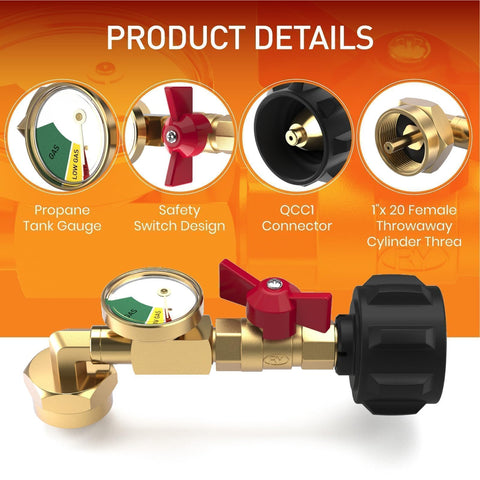 NUPICK brass construction propane adapter for durable leak resistant performance