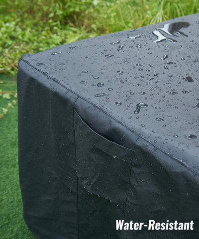 NUPICK elastic-bottom-hem fire pit cover keeps the unit secure in windy conditions.