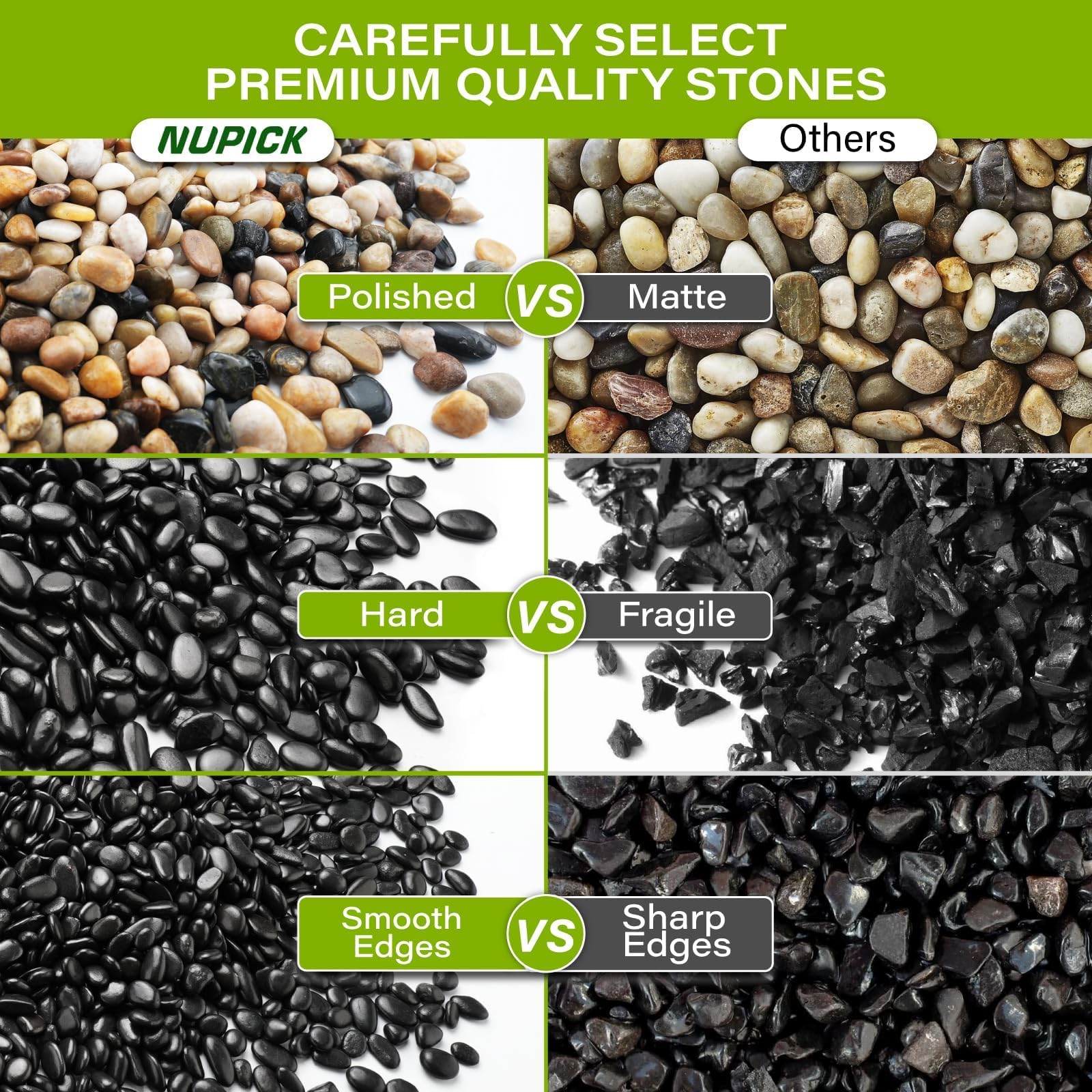 NUPICK pea gravel for aquarium use provides gentle substrate with low dust and ease of cleaning.