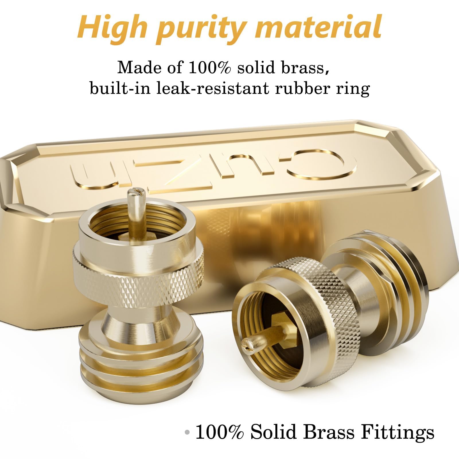 Close-up of brass adapter showing durable, corrosion-resistant construction.