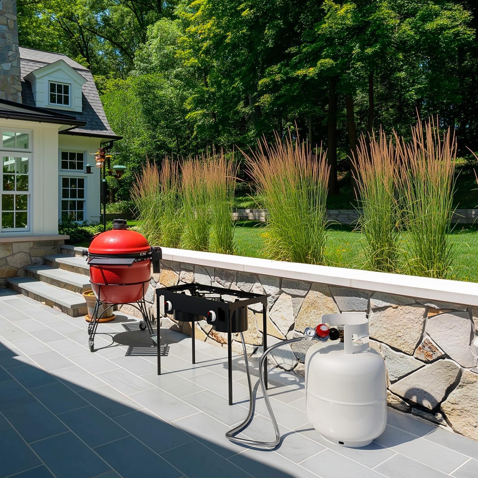 NUPICK regulator in use on grill or turkey fryer outdoors.